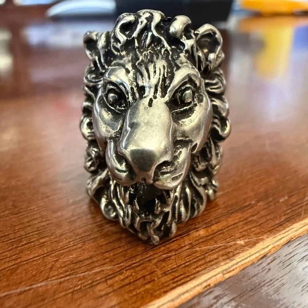 Gucci Silver-tone Brass Lion Head Ring‎ - IT Size 13 = 6.5 US (53mm)